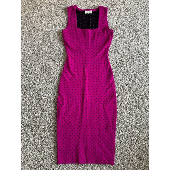 Milly Womens Size Small Fuchsia & Black Polka Dot Sleeveless Midi Sheath Dress - Picture 8 of 8